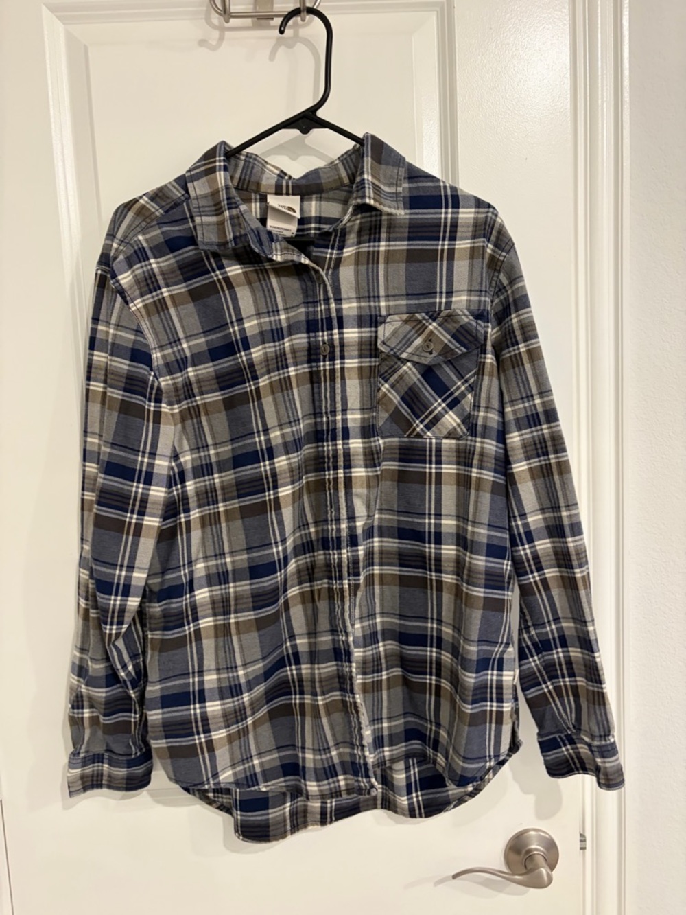 Women’s  The North Face Blue and Gray Plaid Button-Up Shirt